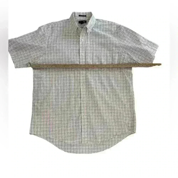 Men’s Lands End Short Sleeve Button Down in Red White Blue Plaid Sz 17 EXCELLENT - Picture 8 of 10